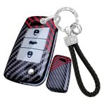 ontto PC karbon fiber araba anahtarı kılıfı, anahtar kılıfı, Audi A1 Sportback için, Seat Leon Cupra Ibiza için, VW Touran Taigo Caddy için anahtarlık, aksesuar, 3 tuş, C, siyah, kırmızı