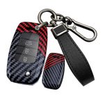 ontto PC Karbon Fiber Araba Anahtarı Kılıfı Anahtar Kılıfı Katlanır Anahtar Kılıfı Kia Carens Ceed Rio Sportage Optima Sorento Soul Forte Seltos Sedona Araba Aksesuarı 2/3/4 Tuşlu A Siyah Kırmızı