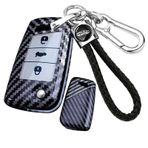 ontto Skoda Skoda Octavia A5 Fabia Araba Aksesuarları için Anahtar Kapağı Karbon Desenli Anahtarlık Koruyucu VW Flip Katlanır Anahtar Uzaktan Kumandası için Uygun, Sağlam Araba Anahtarı Kılıfı SEAT