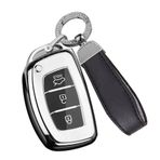ontto TPU Akıllı Araba Anahtarlık Kapağı Fit Hyundai Kia Accent i20 Grand i10 Ioniq ix25 Tucson Santa Fe Anahtar durumda Anahtarlık Anahtar Kabuk Anahtar Tutucu Aksesuarları Koruyucu 3 Düğme Gümüş A