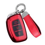ontto TPU Akıllı Araba Anahtarlık Kapağı Fit Hyundai Kia Accent i20 Grand i10 Ioniq ix25 Tucson Santa Fe Anahtar durumda Anahtarlık Anahtar Kabuk Anahtar Tutucu Aksesuarları Koruyucu 3 Düğme Kırmızı B