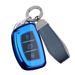 ontto TPU Akıllı Araba Anahtarlık Kapağı Fit Hyundai Kia Accent i20 Grand i10 Ioniq ix25 Tucson Santa Fe Anahtar durumda Anahtarlık Anahtar Kabuk Anahtar Tutucu Aksesuarları Koruyucu 3 Düğme Mavi A