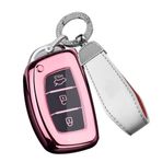 ontto TPU Akıllı Araba Anahtarlık Kapak Fit Hyundai Kia Accent i20 Grand i10 Ioniq ix25 Tucson Santa Fe Anahtar durumda Anahtarlık Anahtar Kabuk Anahtar Tutucu Aksesuarları Koruyucu 3 Düğme Pembe A