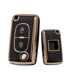 ontto TPU anahtar kılıfı, araba anahtarı kılıfı, Peugeot 107 206 207 307 308 406 için Citroen Xsara Picasso C2 C3 C4 C5 C6 C8 anahtar kılıfı koruyucu kılıf anahtarlık 2 tuşlu altın siyah