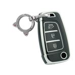 ontto TPU Araba Anahtarı Kılıfı Hyundai Elantra Solaris Tucson i30 i35 i40 KONA Genesis Soanta Fe Azera için Uygun 3 Düğmeli Kapaklı Anahtar Kılıfı Kabuk Tutucu Anahtarlık Koruma Aksesuarları Siyah A
