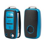 ontto TPU Araba Anahtarı Kılıfı VW Polo Jetta Tiguan Passat Golf Scirocco Skoda Octavia Fabia Seat Ibiza Leon Flip Key Shell Akıllı Anahtar Çantası Koruyucu Aksesuarlar 3 Düğme Mavi A