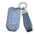 ontto TPU Araba Anahtarlık Kapağı Fit Honda Accord Civic 2015 Fit XRV City Greiz Marina Wisdom Jazz Flip Akıllı Anahtar Kabuk Tutucu Çanta Anahtarlık Koruyucu Aksesuarlar Gri-Mavi A