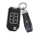 ontto TPU Araba Anahtarlık Kapağı Fit Honda Accord Civic 2015 Fit XRV Şehir Greiz Marina Bilgelik Caz Flip Akıllı Anahtar Kabuk Tutucu Çanta Anahtarlık Koruyucu Aksesuarlar 2 Düğme Siyah A