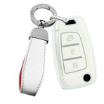 ontto TPU Araba Anahtarlık Kapağı Fit Hyundai Elantra Solaris I30 I35 I40 IX35 Sonata Santa Fe Tucson Verna Celesta Accent Flip Key Case Kabuk Tutucu Anahtarlık Koruyucu Aksesuarlar Beyaz B