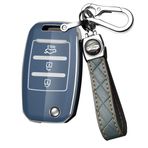 ontto TPU Araba Anahtarlık Kapağı Kia Rio K2 K3 K4 K5 Sportege Picanto Optima Soul Ceed Sorento Stinger Cerato Flip Anahtar Kabuk Tutucu Çanta Anahtarlık Koruyucu Aksesuarlar Gri-Mavi B