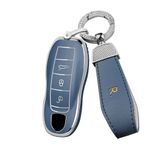 ontto TPU Araba Anahtarlık Kapağı Porsche Macan Cayenne Panamera 911 Boxster Cayman Uzaktan Anahtarsız Giriş Anahtar Kılıfı Kabuk Anahtar Tutucu Çanta Anahtarlık Koruyucu Aksesuarlar Gri-Mavi B
