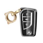 ontto TPU Araba Anahtarlık Kapağı Toyota Aygo Yaris Corolla Auris Avensis Hilux Rav4 2010-2020 Flip Anahtar Kılıfı Kabuk Anahtar Tutucu Çanta Anahtarlık Anahtarlık Koruyucu Aksesuarlar 2 Düğme Siyah