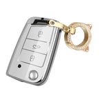 ontto TPU Araba Anahtarlık Kapağı VW Golf 7 TSL M2 Polo MK7 GTI R Skoda Octavia Combi A7 SEAT Leon Flip Anahtar kılıfı Akıllı Anahtar Kabuk Tutucu Çanta Anahtarlık Koruyucu Aksesuarlar Beyaz A