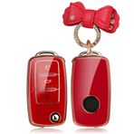 ontto TPU Araba Anahtarlık Kapağı VW Polo Bora Beetle Tiguan Passat Golf Jetta için Fit Skoda Seat 3 Buton Flip Anahtar Kılıfı Kabuk Anahtarlık Anahtarlık Anahtarlık Koruyucu Aksesuarlar Kırmızı