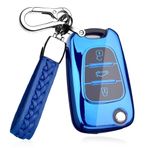 ontto TPU araba anahtarlık kapak Fit Hyundai i20 i30 i35 iX20 iX35 Verna KIA Rondo Sportage Soul Rio Ceed Picanto katlanır anahtar kılıfı kabuk anahtarlık anahtarlık çanta anahtarlık aksesuarları mavi