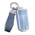 ontto TPU Araba anahtarlık kapak kılıf Mazda 3 5 6 M6 RX8 MX5 CX5 Flip Katlanır Anahtar Kabuk 2 düğme Uzaktan anahtar tutucu çanta anahtarlık anahtarlık Aksesuarları Gri-mavi B