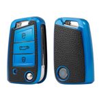 ontto TPU araba anahtarlık kılıf kapak Fit VW Golf 7 MK7 Polo Tiguan MK2 Seat Leon FR Ibiza Skoda Octavia Kodiaq Flip Key Shell akıllı anahtar çantası kutusu koruyucu aksesuarları 3 düğme mavi B