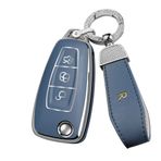 ontto TPU Araba Anahtarlık Kılıfı Ford C-Max Focus Galaxy Grand C-Max Mondeo S-Max Transit Connect Katlanır Anahtar Kılıfı Akıllı Anahtar Kabuk Tutucu Çanta Anahtarlık Dekoratif Aksesuarlar Gri-Mavi C