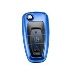 ontto TPU Flip Araba anahtarı kılıfı Ford Ranger C-Max S-Max Focus ST MK3 Galaxy Mondeo Transit Tourneo Özel 3 Düğmeler Anahtar çantası Kabuk kutusu Aksesuarları Koruyucu için Fit, D-Mavi, 3 buttons