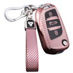 ontto Uzaktan Araba Anahtarlık Kapak Kılıfı Citroen C2 C3 C4 C5 C4L DS3 DS4 DS5 DS6 Peugeot 107 207 307 Flip TPU Karbon Fiber Desen Anahtarlık Koruyucu Anahtarlık Aksesuarları Pembe