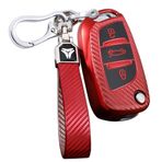 ontto Uzaktan Araba Anahtarlık Kılıfı Citroen C2 C3 C4 C5 C4L DS3 DS4 DS5 DS6 Peugeot 107 207 307 Flip TPU Karbon Fiber Desen Anahtarlık Koruyucu Anahtarlık Aksesuarları Kırmızı