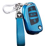ontto Uzaktan Araba Anahtarlık Kılıfı Citroen C2 C3 C4 C5 C4L DS3 DS4 DS5 DS6 Peugeot 107 207 307 Flip TPU Karbon Fiber Desen Anahtarlık Koruyucu Anahtarlık Aksesuarları Mavi