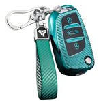 ontto Uzaktan Araba Anahtarlık Kılıfı Citroen C2 C3 C4 C5 C4L DS3 DS4 DS5 DS6 Peugeot 107 207 307 Flip TPU Karbon Fiber Desen Anahtarlık Koruyucu Anahtarlık Aksesuarları Yeşil