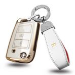 ontto Volkswagen Flip Key için Anahtarlık Kılıfı, Skoda Polo Jetta Golf 7 GTI 7 Bej için Yumuşak TPU Anahtarlık Kılıfı