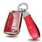 ontto Volkswagen Flip Key için Anahtarlık Koruyucu, Skoda Polo Jetta Golf 7 GTI 7 Kırmızı için Yumuşak TPU Anahtarlık Kapağı