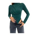 ÖNÜ DRAPELİ ÇITÇITLI YEŞİL BODYSUİT BLUZ Yeşil S