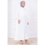 Önü Düğmeli Eva Tesettür Elbise Beyaz HM2757 - 1