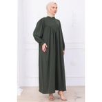 Önü Düğmeli Eva Tesettür Elbise Haki HM2757