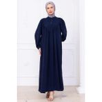Önü Düğmeli Eva Tesettür Elbise Lacivert HM2757