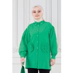 Önü Gül Detaylı Tunik-Yeşil