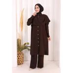 Önü Şal Detaylı Tunik Pantolon Takım 8018 Kahverengi