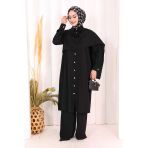 Önü Şal Detaylı Tunik Pantolon Takım 8018 Siyah