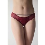 Önü Taşlı Arkası Dantelli Kadın Tanga Külot Bordo XL