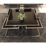 Onurdesign Kante Metal Crom Kaplama Siyah Cam Orta Sehpa 4+1 92x92 cm