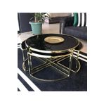 Onurdesign Sosa Metal Gold Kaplama Siyah Camlı Yuvarlak Orta Sehpa 4+1