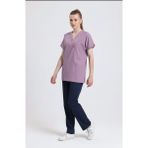 Onurteks Likralı Cerrahi, Doktor, Hemşire, Veteriner, Dişçi, Desenli, Renkli Forma Tek Üst Scrubs - Lila - XL