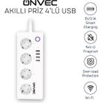 Onvec Akım Korumalı 4'lü USB'li Akıllı Grup Priz Uzaktan Kontrol ve Wi-Fi Desteği