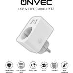 Onvec Usb Type-c Akıllı Tekli Priz, WiFi + BLE, Google Home ve Amazon Alexa Uyumlu, Uzaktan Kontrol, Anlık Enerji Tüketimi Takip, Zamanlayıcı Özellikli