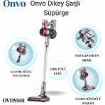 Onvo Işıklı Şarjlı Dikey Süpürge - Gri - Kırmızı - ŞARJLI SÜPÜRGE