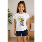Onymino Kız Çocuk Kaplan Baskılı Beyaz Tişört %95 Pamuk Esnek Rahat Yazlık T-Shirt - Ekru - 8 Yaş