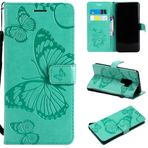 Ooboom Samsung Galaxy S10+ Plus Kılıf 3D Kelebek Desenli Premium PU Deri Kapaklı Cüzdan Destek Çubuğu Manyetik Kapatma Kredi Kartı Yuvaları Tutucu Bilek Kayışı Samsung Galaxy S10+ Plus için - Yeşil
