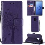 Ooboom® Samsung Galaxy S9+ Plus Kılıf Kedi Ağacı Desenli PU Deri Kapaklı Cüzdan Standı Kart/Para Yuvalı Paket Bilek Kayışı Manyetik Toka Samsung Galaxy S9+ Plus için - Mor