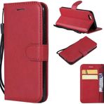 Ooboom Samsung Galaxy S9+ Plus Kılıf Manyetik Flip Folio PU Deri Koruyucu Kılıf Çanta Kitap Tarzı Case Cover Stand Kart Bölmeli Taşıma Askısı Samsung Galaxy S9+ Plus için - Kırmızı