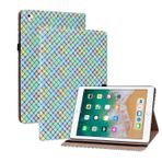 Oobooms iPad 9,7 inç 2017/2018/iPad Air/Air 2 için Kılıf, Dokuma Desenli Kapaklı Folyo Akıllı Kapak Cüzdan PU Deri Çanta Kese Stand Kart Yuvaları Tutucu Elastik Bant - Parlak