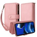 Oobooms Samsung Galaxy A71 4G için Fermuarlı Cüzdan Kılıf, Toka Flip PU Deri Kapak El Çantası Fermuarlı Paket Kılıfı TPU Silikon İç Kabuk Kart Yuvaları Stand - Pembe