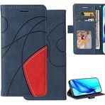 Oobooms Xiaomi Poco X3 NFC için Kılıf, Manyetik Kapaklı Folyo PU Deri Cüzdan Kapak Kılıfı TPU Silikon Yumuşak İç Kabuk Kart Yuvaları Standı Bilek Kayışı - Mavi